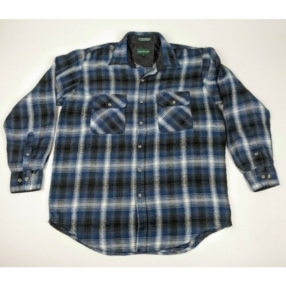 Vintage CAMPUS Flannel Button Down Plaid Shirt Grunge Holes‎